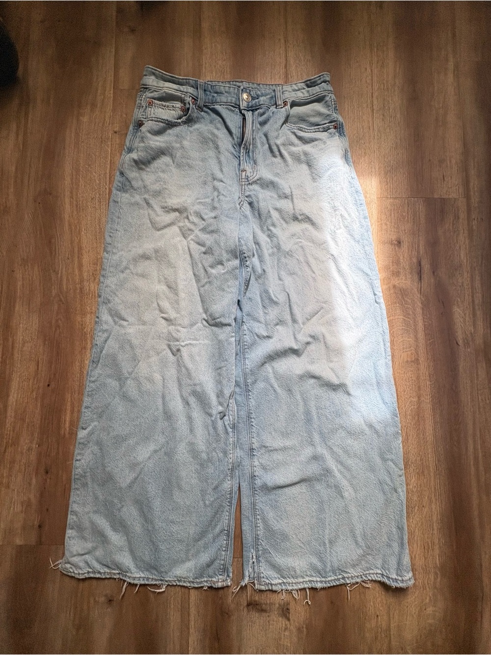 American Eagle Outfitters Light Blue Denim Maxi Skirt with Front Slit